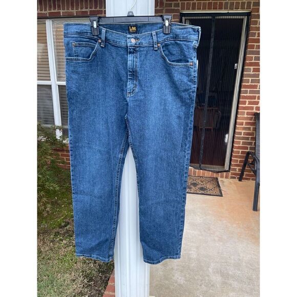 Lee Straight Jeans Men's Size 40x30  Blue Denim Solid Cotton 5-Pockets High Rise - Picture 1 of 8